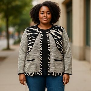 Chico's Multi Print Zebra Stripe Snap Button Jacket Women's Size 4 - 2X